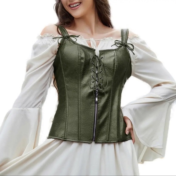 NWT| Olive Green Leather Boned Bustier 🫒 - Picture 3 of 11